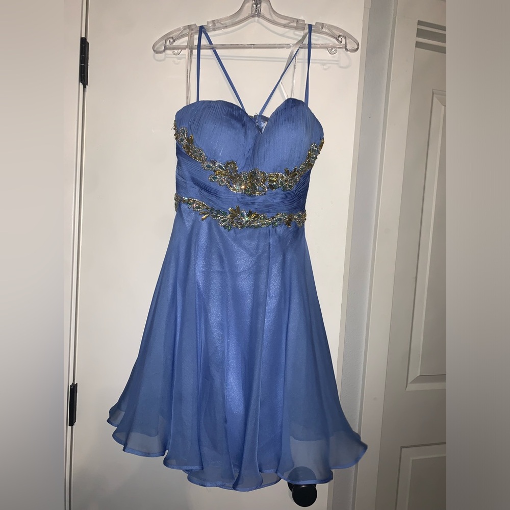 Blue Strap/Strapless Dress with Embellishments